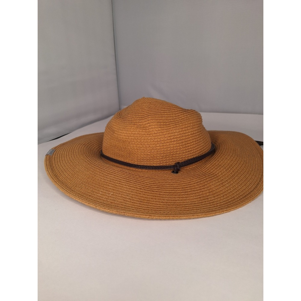 Columbia Womens WideBrim StrawHat Sun Protection Adjustable Chin Strap Brown LXL